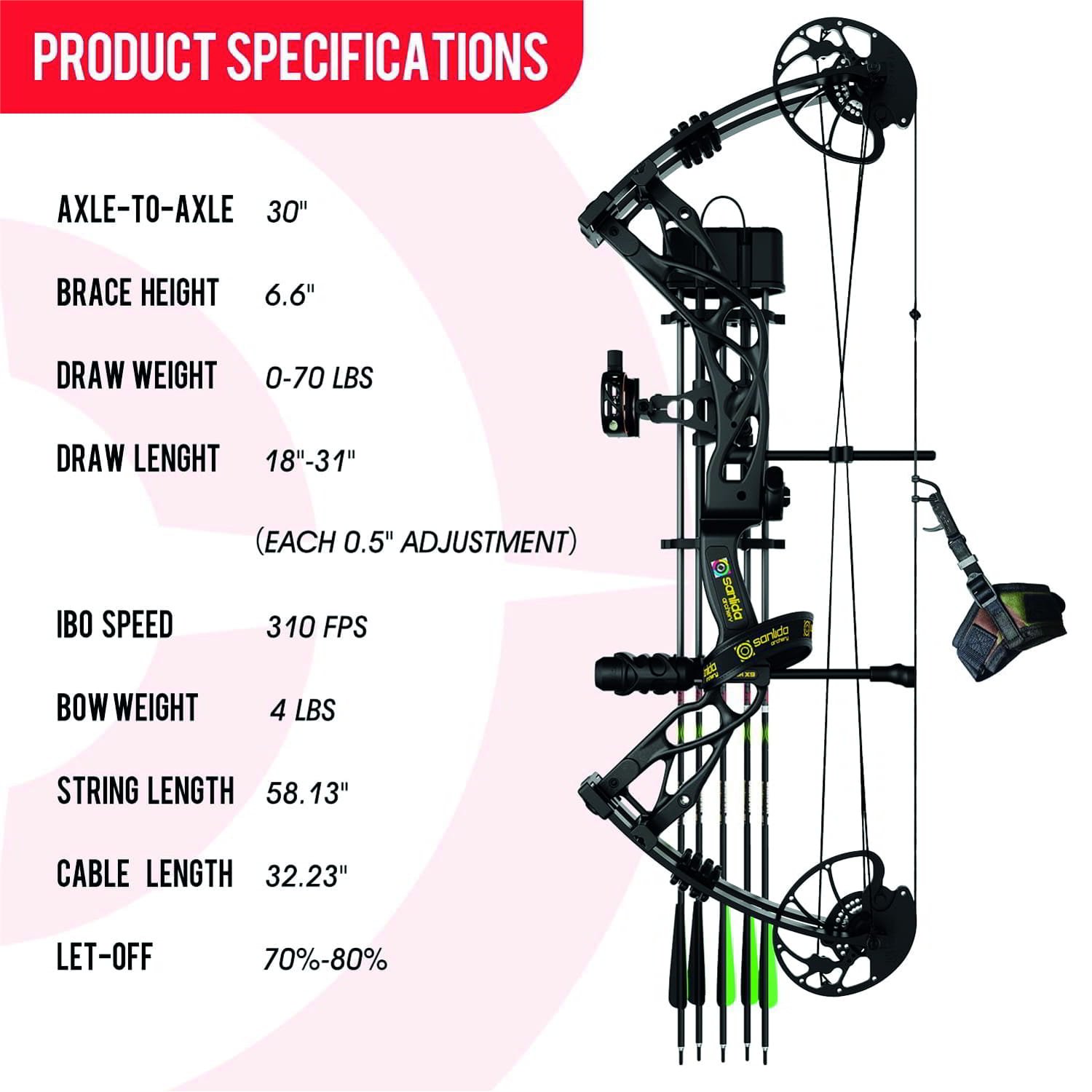 Sanlida Dragon X9 – Kit Arco Compuesto RTH 0–70 lbs - Imagen 4