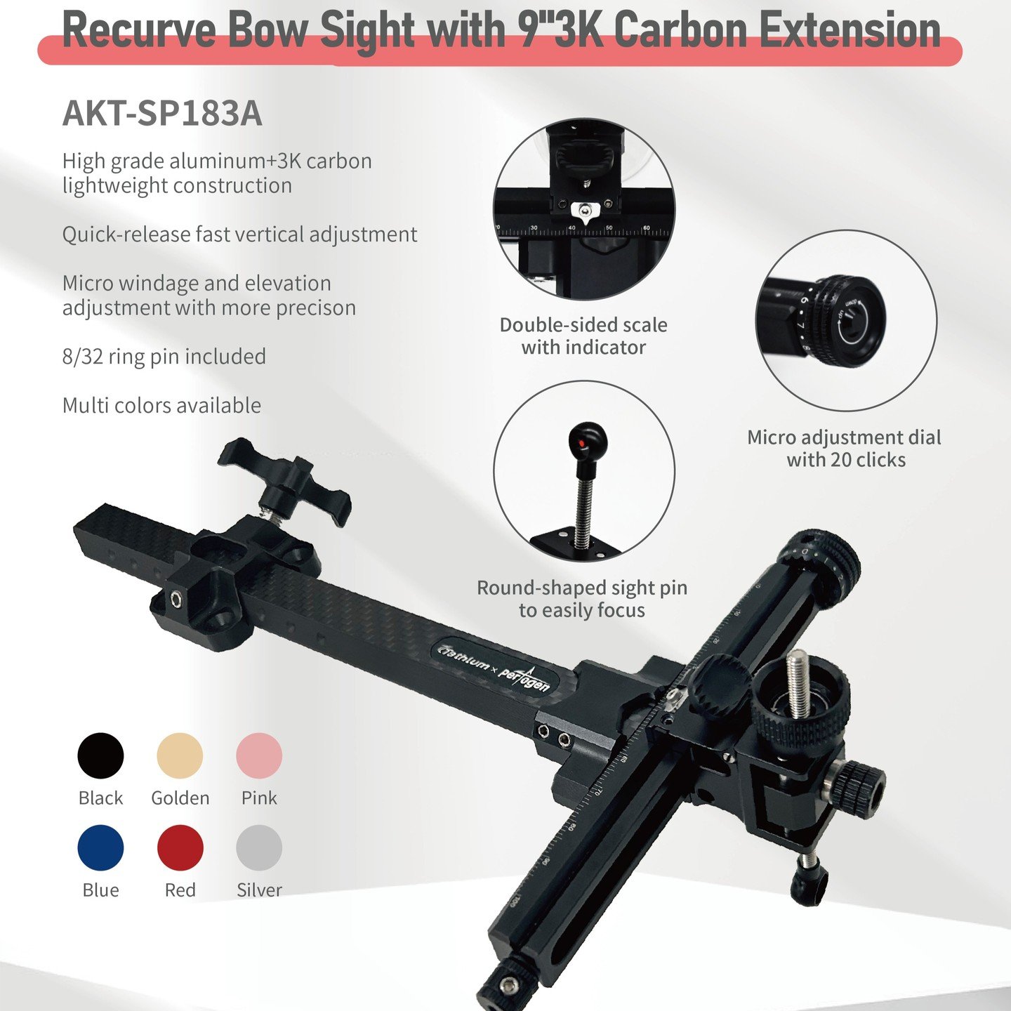 Mira Tathlum x Perfogen para Arco Recurvo con Extensión de Carbono 3K – Ajuste Rápido y Construcción Ultraliviana