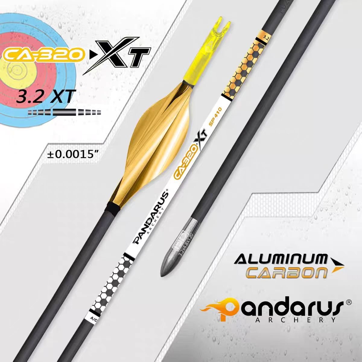 Flechas Pandarus CA320 XT 3.2mm (Carbono + Aluminio 7075) – Rectitud ±.0015” – Competencia Outdoor para Recurvo y Compuesto
